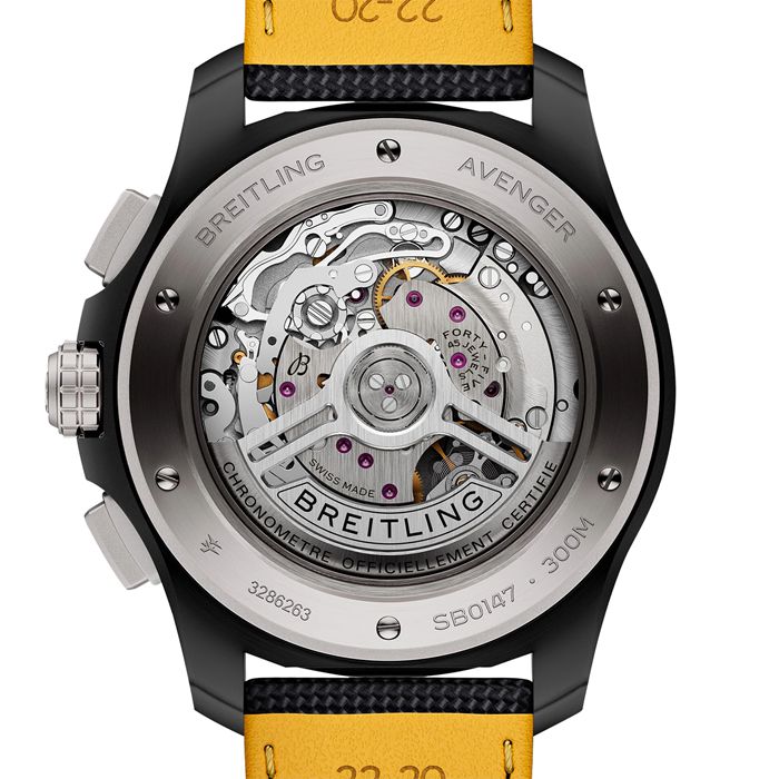 Breitling Avenger B01 Chronograph 44mm Night Mission Mens Watch Yellow Black Leather SB0147101I1X2 – Image 2