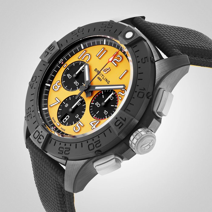 Breitling Avenger B01 Chronograph 44mm Night Mission Mens Watch Yellow Black Leather SB0147101I1X2 – Image 5