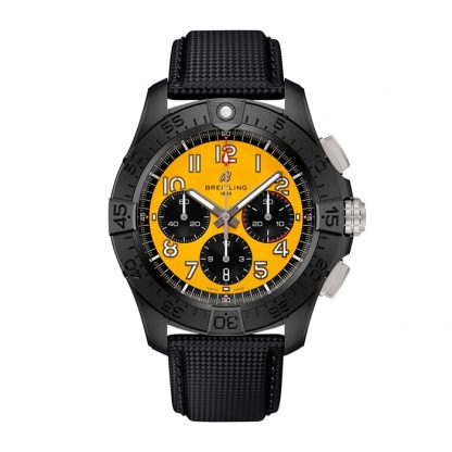 Breitling Avenger B01 Chronograph 44mm Night Mission Mens Watch Yellow Black Leather SB0147101I1X2