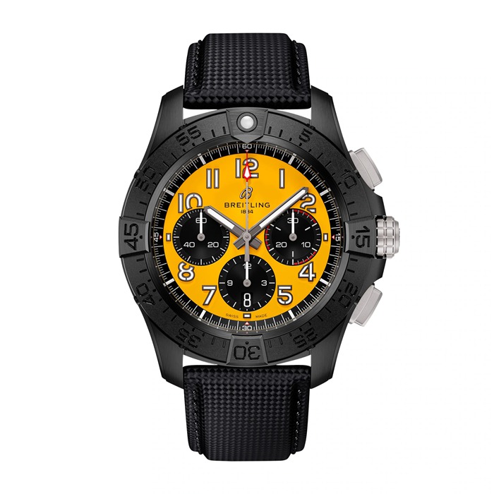 Breitling Avenger B01 Chronograph 44mm Night Mission Mens Watch Yellow Black Leather SB0147101I1X2