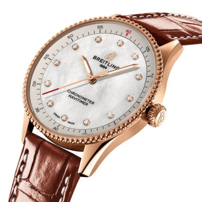 Breitling Navitimer 32mm Ladies Watch White Mother Of Pearl Alligator 18k Red Gold R77320E61A1P1 – Image 3