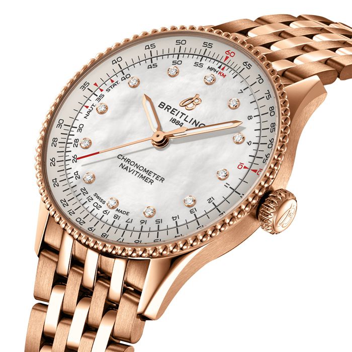 Breitling Navitimer 36mm Ladies Watch White Mother Of Pearl 18k Red Gold R17327211A1R1 – Image 3