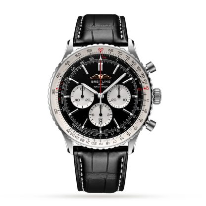 Breitling Navitimer B01 Chronograph 46 Montre en acier inoxydable avec bracelet en cuir AB0137211B1P1