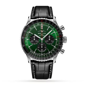 Breitling Navitimer B01 Chronograph 46 Montre en acier inoxydable avec bracelet en cuir AB0137241L1P1