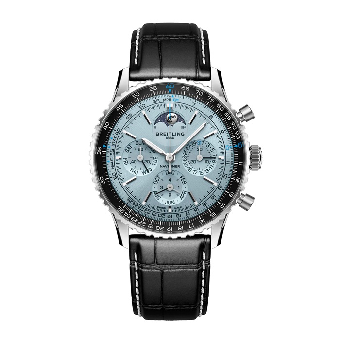Breitling Navitimer B19 Chronograph Perpetual Calender 43mm Mens Watch Blue Alligator PB1920251C1P1