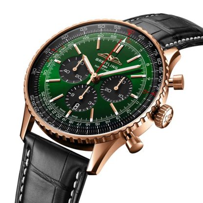 Breitling Navitimer Chronograph Or Rose 18ct Montre Homme 46mm Alligator Vert RB0137241L1P1 – Image 2