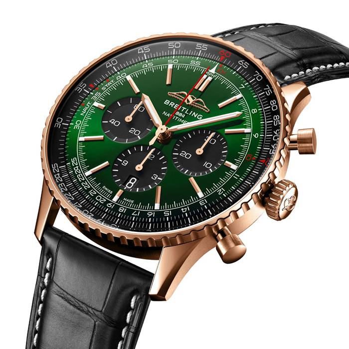 Breitling Navitimer Chronograph Or Rose 18ct Montre Homme 46mm Alligator Vert RB0137241L1P1 – Image 2