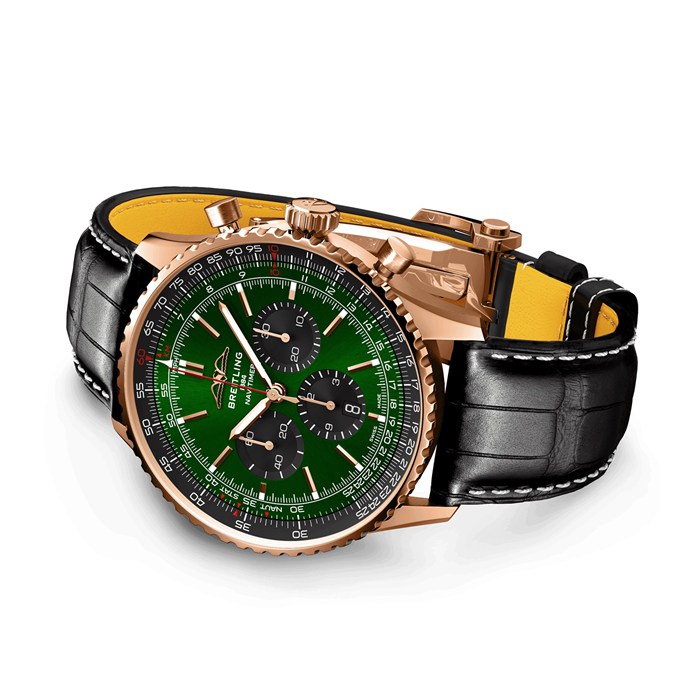 Breitling Navitimer Chronograph Or Rose 18ct Montre Homme 46mm Alligator Vert RB0137241L1P1 – Image 3