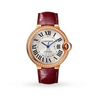 Cartier Montre Ballon Bleu De 36mm Or Rose Diamants Cuir WJBB0034