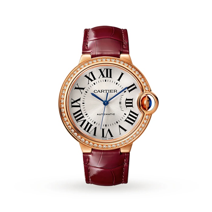 Cartier Montre Ballon Bleu De 36mm Or Rose Diamants Cuir WJBB0034