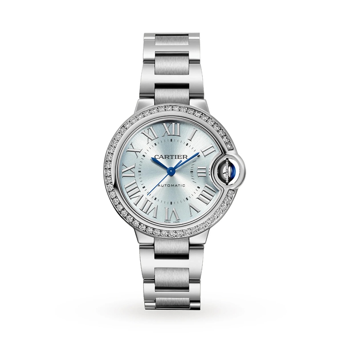 Cartier Montre Ballon Bleu De Cartier 33mm Mouvement Automatique Acier Diamants W4BB0028