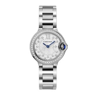 Cartier Montre Ballon Bleu de Cartier 28 mm Mouvement à quartz Boîtier en acier Couronne en acier cannelé sertie d'un spinelle synthétique en forme de cabochon W4BB0034.