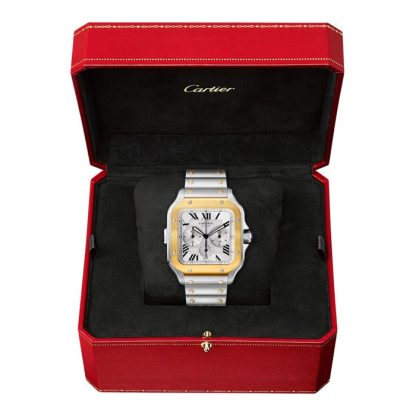 Cartier Santos De Cartier Montre Chronographe Extra-Large Modèle Mouvement Automatique Or Jaune Acier Bracelets métal et caoutchouc interchangeables W2SA0008 – Image 3