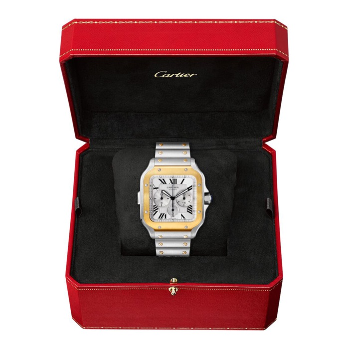 Cartier Santos De Cartier Montre Chronographe Extra-Large Modèle Mouvement Automatique Or Jaune Acier Bracelets métal et caoutchouc interchangeables W2SA0008 – Image 3