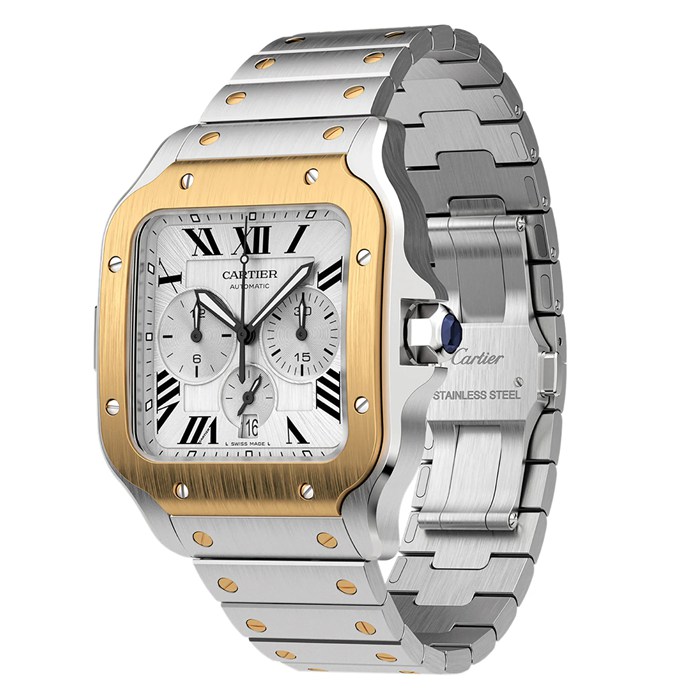 Cartier Santos De Cartier Montre Chronographe Extra-Large Modèle Mouvement Automatique Or Jaune Acier Bracelets métal et caoutchouc interchangeables W2SA0008 – Image 4
