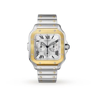 Cartier Santos De Cartier Montre Chronographe Extra-Large Modèle Mouvement Automatique Or Jaune Acier Bracelets métal et caoutchouc interchangeables W2SA0008