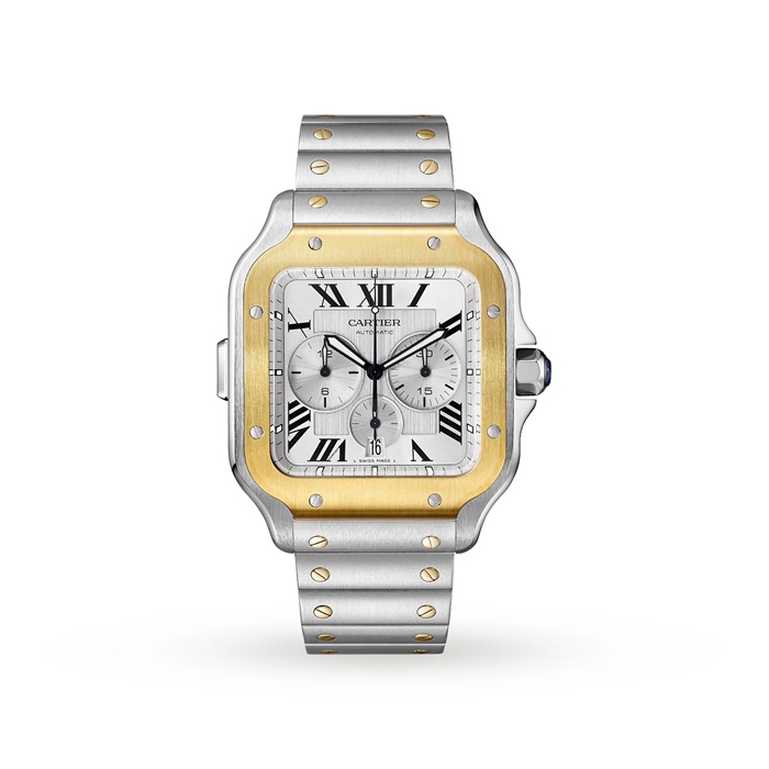 Cartier Santos De Cartier Montre Chronographe Extra-Large Modèle Mouvement Automatique Or Jaune Acier Bracelets métal et caoutchouc interchangeables W2SA0008