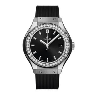 Hublot Classic Fusion Titanium Diamonds 33mm Ladies Watch Black 581.NX.1470.RX.1104