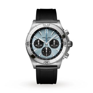 Montre Breitling Chronomat B01 42 Acier inoxydable & bracelet caoutchouc platine Bleu glacier PB0134101C1S1