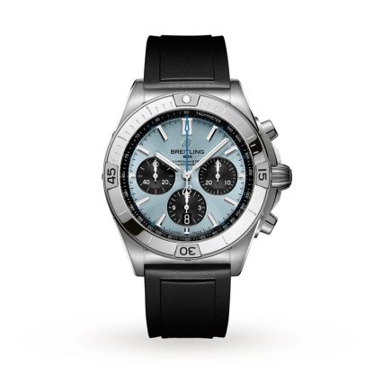 Montre Breitling Chronomat B01 42 Acier inoxydable & bracelet caoutchouc platine Bleu glacier PB0134101C1S1