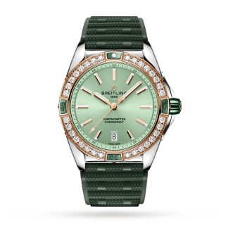 Montre Breitling Super Chronomat Automatic 38 Acier inoxydable vert et bracelet caoutchouc or rose 18ct U17356531L1S1