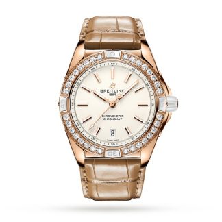 Montre Breitling Super Chronomat Automatic 38 Origins White 18ct Rose Gold Brown Leather Strap R17356531G1P1