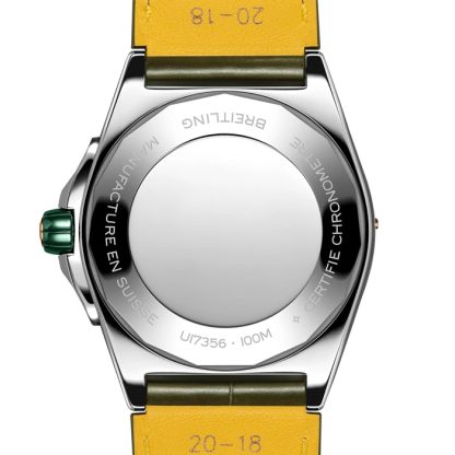 Montre Breitling Super Chronomat Automatic 38 en acier inoxydable vert et bracelet en cuir or rose 18ct U17356531L1P1 – Image 2