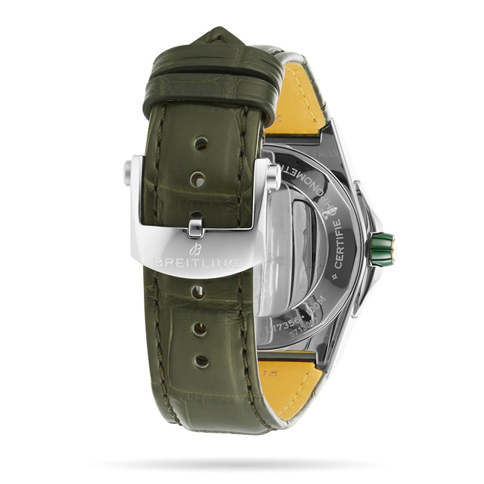Montre Breitling Super Chronomat Automatic 38 en acier inoxydable vert et bracelet en cuir or rose 18ct U17356531L1P1 – Image 4