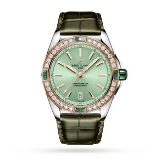 Montre Breitling Super Chronomat Automatic 38 en acier inoxydable vert et bracelet en cuir or rose 18ct U17356531L1P1