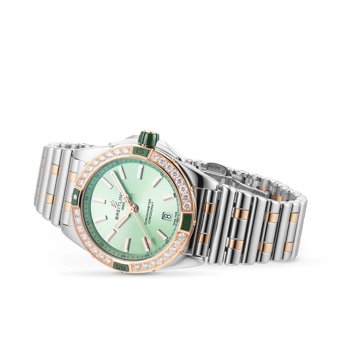 Montre Breitling Super Chronomat Automatic 38 vert en acier inoxydable et or rose 18ct U17356531L1U1 – Image 3