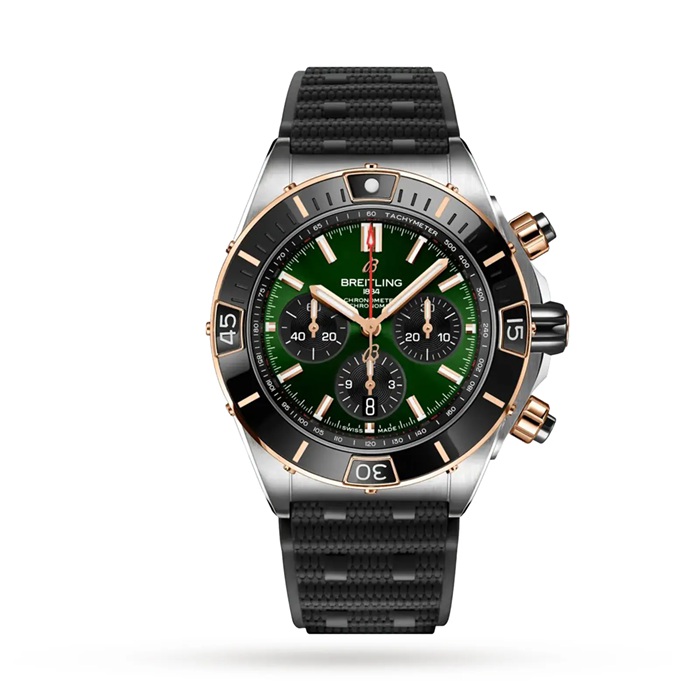Montre Breitling Super Chronomat B01 44 en acier inoxydable et or rouge 18k - bracelet caoutchouc UB0136251L1S1