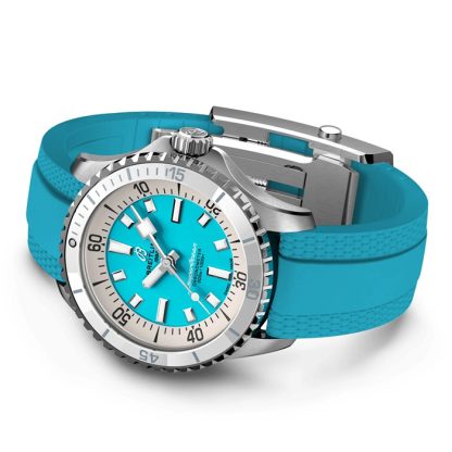 Montre Breitling Superocean Automatic 36 Acier inoxydable Caoutchouc turquoise A17377211C1S1 – Image 4