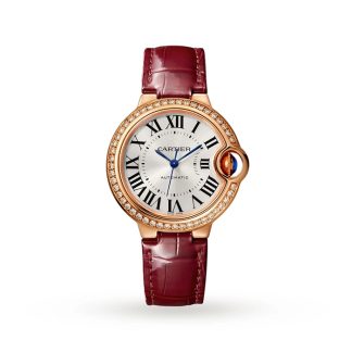 Montre Cartier Ballon Bleu De 33mm Or Rose Diamants Cuir WJBB0033