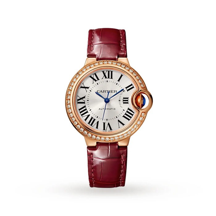 Montre Cartier Ballon Bleu De 33mm Or Rose Diamants Cuir WJBB0033