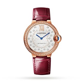Montre Cartier Ballon Bleu De Cartier 36mm Automatique Mouvement Mécanique Or Rose Diamants Cuir WJBB0081