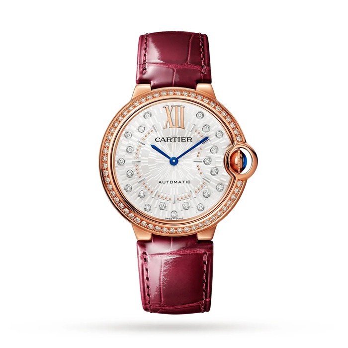 Montre Cartier Ballon Bleu De Cartier 36mm Automatique Mouvement Mécanique Or Rose Diamants Cuir WJBB0081