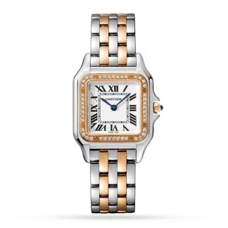 Montre Cartier Panthère De Cartier Modèle Medium Mouvement à quartz Or Rose Acier Diamants W3PN0010