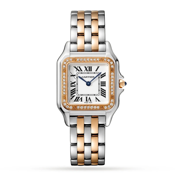Montre Cartier Panthère De Cartier Modèle Medium Mouvement à quartz Or Rose Acier Diamants W3PN0010