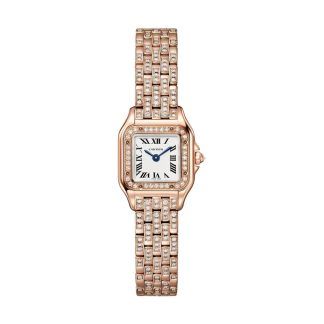 Montre Cartier Panthère de Cartier modèle mini mouvement à quartz Boîtier en or rose 750/1000 serti de 32 diamants taille brillant totalisant 0,15 carats Dimensions 25 mm x 20 mm WJPN0063