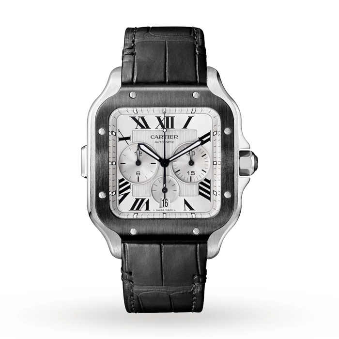 Montre Cartier Santos De Cartier Chronographe Extra-Large Modèle Mouvement Automatique Acier ADLC Bracelets Caoutchouc et Cuir Interchangeables WSSA0017 – Image 2