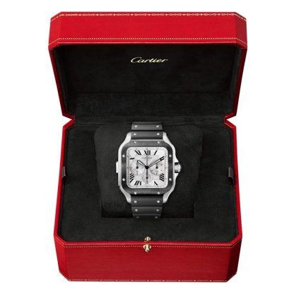 Montre Cartier Santos De Cartier Chronographe Extra-Large Modèle Mouvement Automatique Acier ADLC Bracelets Caoutchouc et Cuir Interchangeables WSSA0017 – Image 3