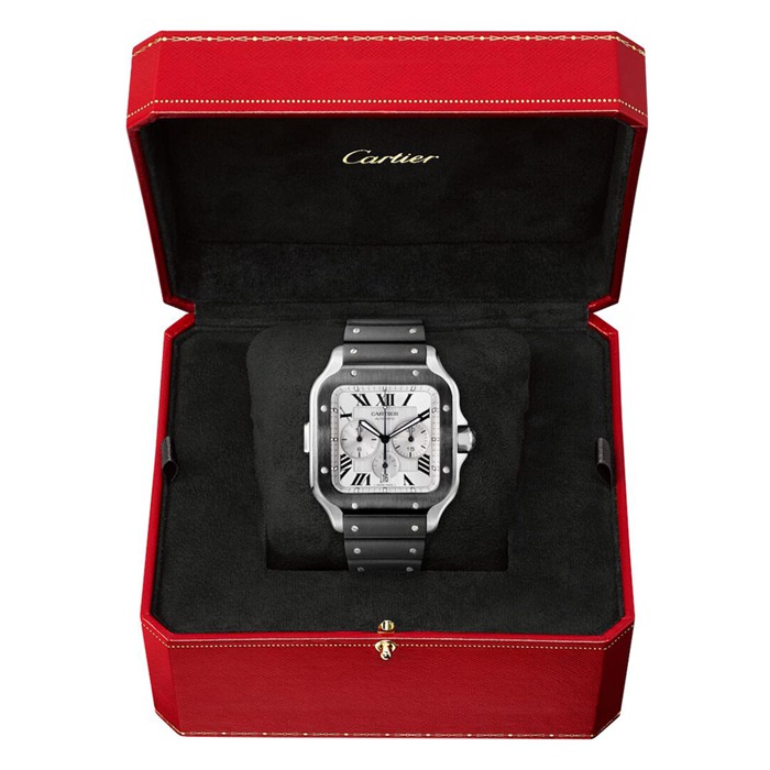 Montre Cartier Santos De Cartier Chronographe Extra-Large Modèle Mouvement Automatique Acier ADLC Bracelets Caoutchouc et Cuir Interchangeables WSSA0017 – Image 3