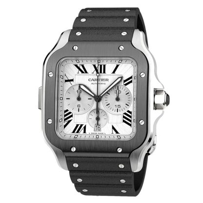 Montre Cartier Santos De Cartier Chronographe Extra-Large Modèle Mouvement Automatique Acier ADLC Bracelets Caoutchouc et Cuir Interchangeables WSSA0017 – Image 4