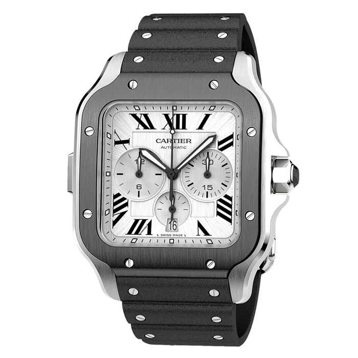 Montre Cartier Santos De Cartier Chronographe Extra-Large Modèle Mouvement Automatique Acier ADLC Bracelets Caoutchouc et Cuir Interchangeables WSSA0017 – Image 4