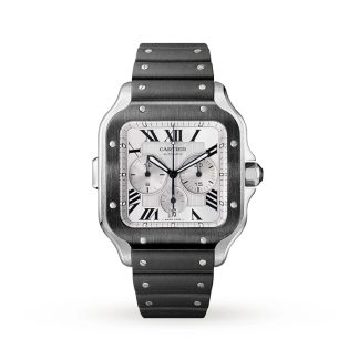 Montre Cartier Santos De Cartier Chronographe Extra-Large Modèle Mouvement Automatique Acier ADLC Bracelets Caoutchouc et Cuir Interchangeables WSSA0017