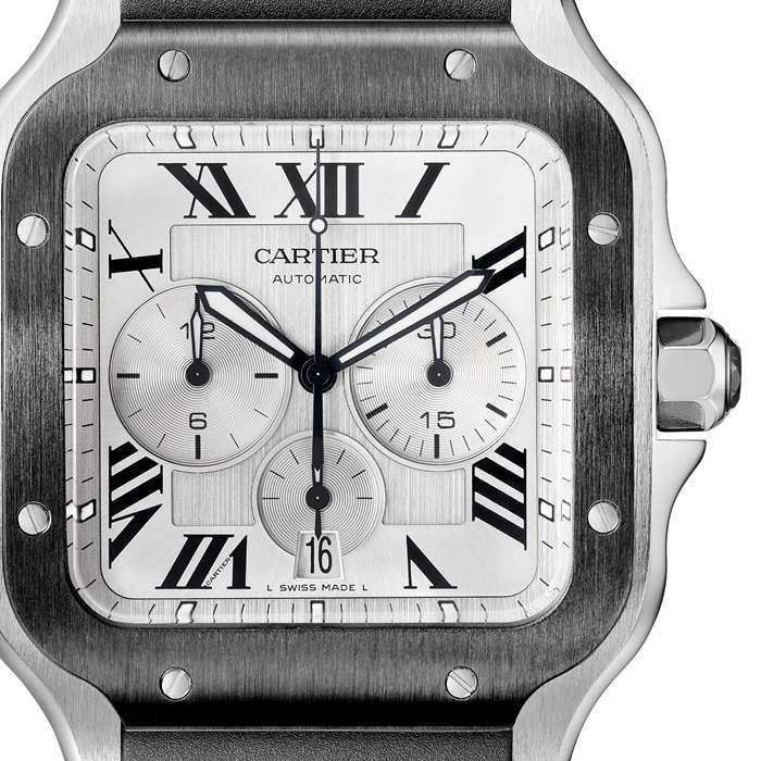 Montre Cartier Santos De Cartier Chronographe Extra-Large Modèle Mouvement Automatique Acier ADLC Bracelets Caoutchouc et Cuir Interchangeables WSSA0017 – Image 5