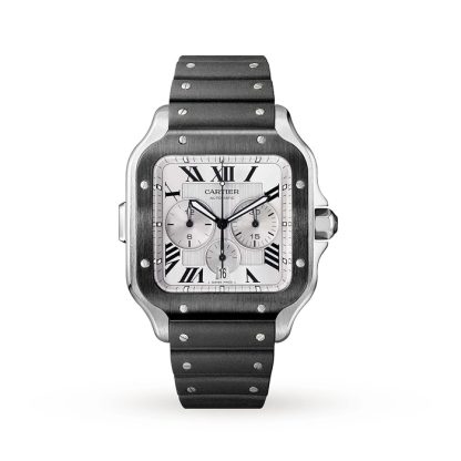 Montre Cartier Santos De Cartier Chronographe Extra-Large Modèle Mouvement Automatique Acier ADLC Bracelets Caoutchouc et Cuir Interchangeables WSSA0017
