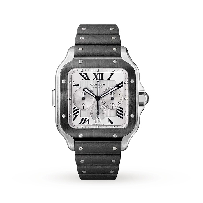 Montre Cartier Santos De Cartier Chronographe Extra-Large Modèle Mouvement Automatique Acier ADLC Bracelets Caoutchouc et Cuir Interchangeables WSSA0017