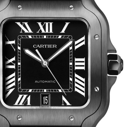 Montre Cartier Santos De Cartier Grand Modèle Mouvement Automatique Acier ADLC Bracelets Caoutchouc et Cuir Interchangeables WSSA0039 – Image 3