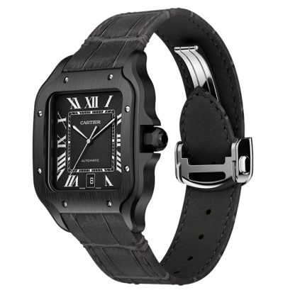 Montre Cartier Santos De Cartier Grand Modèle Mouvement Automatique Acier ADLC Bracelets Caoutchouc et Cuir Interchangeables WSSA0039 – Image 4
